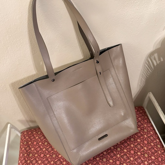 Rebecca Minkoff Leather Neutral Minimalist Tote Bag Purse - Picture 2 of 10